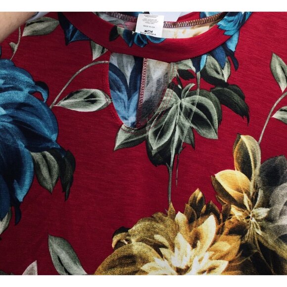 Floral Tunic Top Women Size Small Summer Red Tropical Bell Sleeve Flowy - Picture 7 of 11
